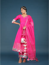 Pomcha Jaipur - AMBER HOT PINK TAFFETA SILK ANARKALI SET